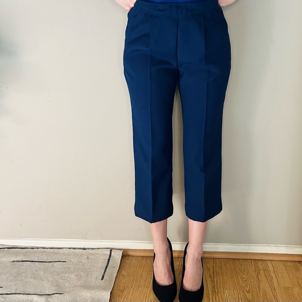 Vintage Elastic Waistband Navy Pants